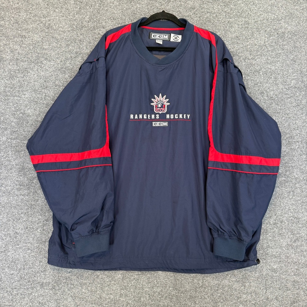 New York Rangers CCM Windbreaker Pullover Mens XXL Lady Liberty Hockey Vintage‎